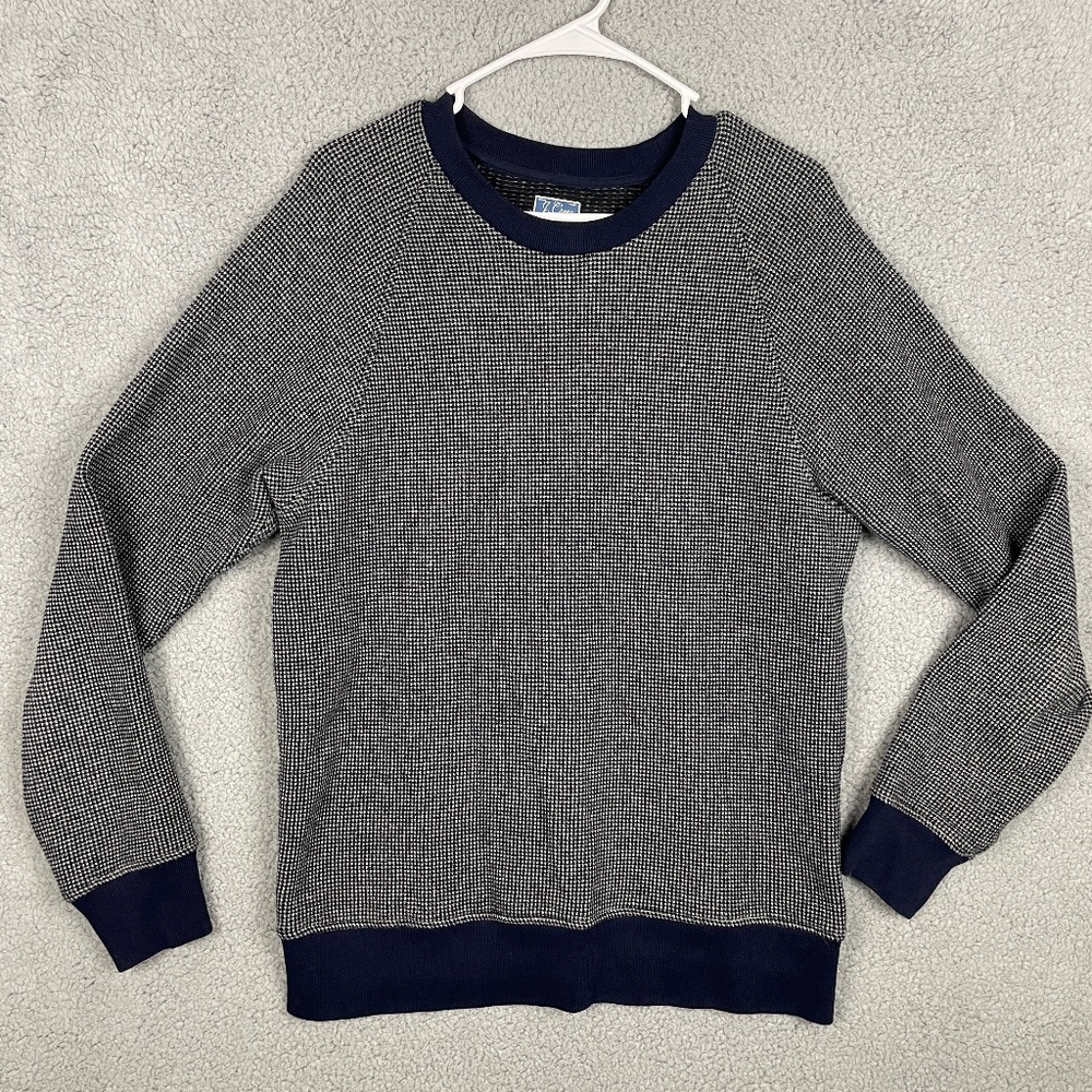 J CREW Sweater Mens M Vintage Fleece Gray Blue Crew Neck L/S Stretch Comfort